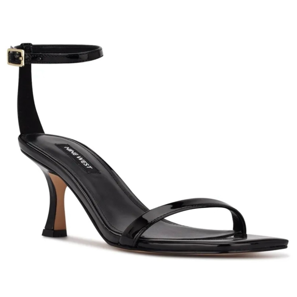 Nine West Black Strappy Heels Women's Square Toe Kitten Heel Sandals 8
